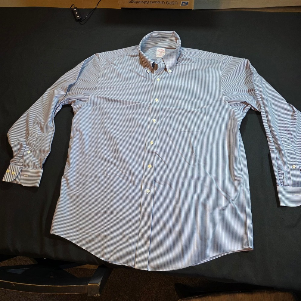 Brooks Brothers 346 Mens 16.5 4/5 Blue White Striped Non-Iron Cotton Shirt
